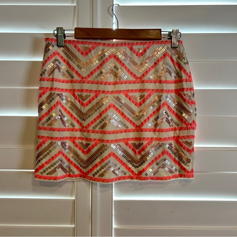 Express Sequin Mini Skirt White Pink Gold Size Small
